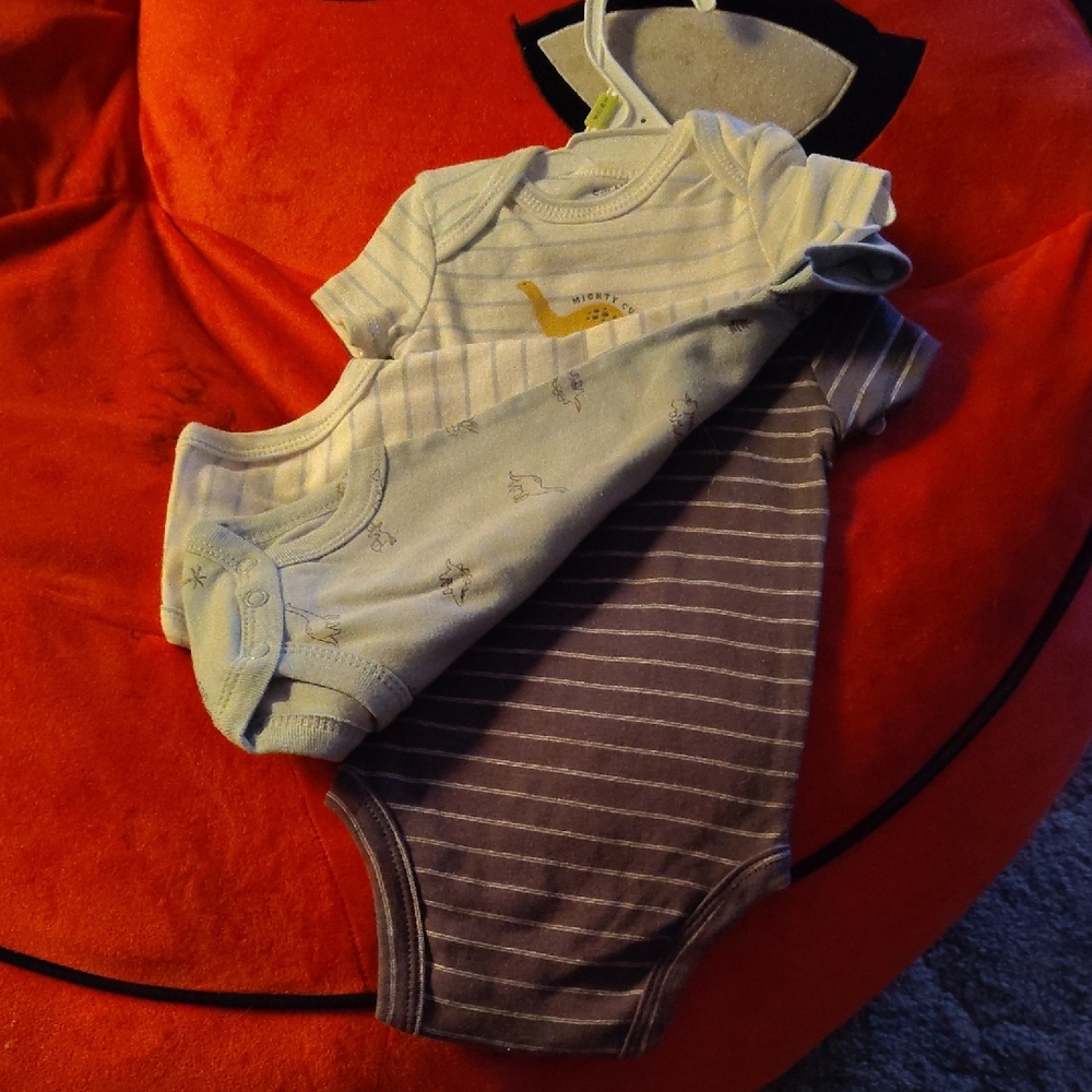 Carter's Blue and Gray Striped Bodysuit Set Baby 3 Mos. Set Of Three.